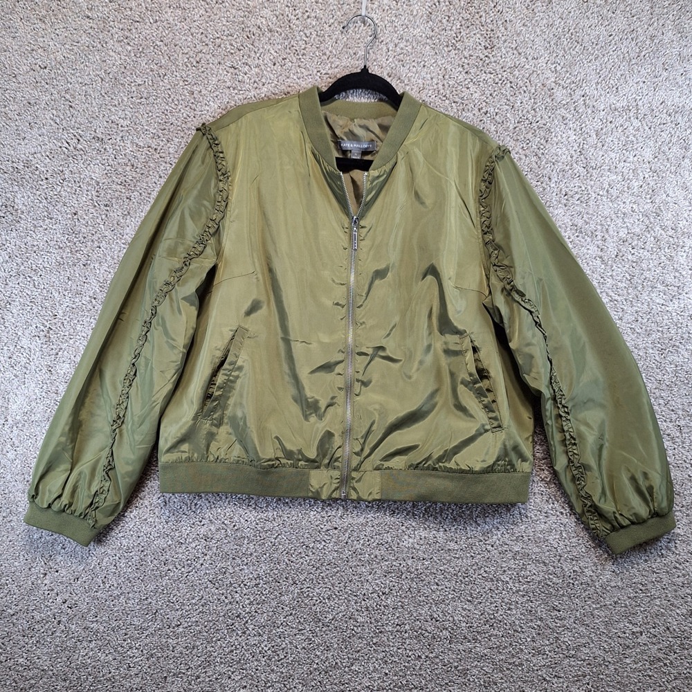 Kate & Mallory Jacket Womens XL Green Designed Sleeve Full Zip Utility Outdoors